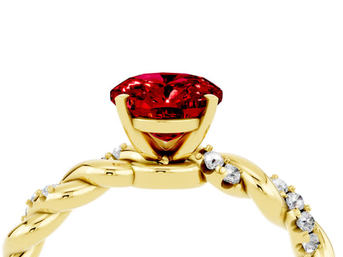 Yellow gold Oval Cut Ruby Solitaire Ring with Twisted Band and Pavé Accents_4