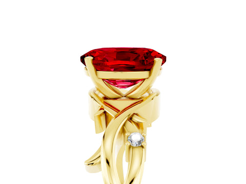 Yellow gold Oval Cut Ruby Solitaire Ring with Twisted Band and Prong Setting_5