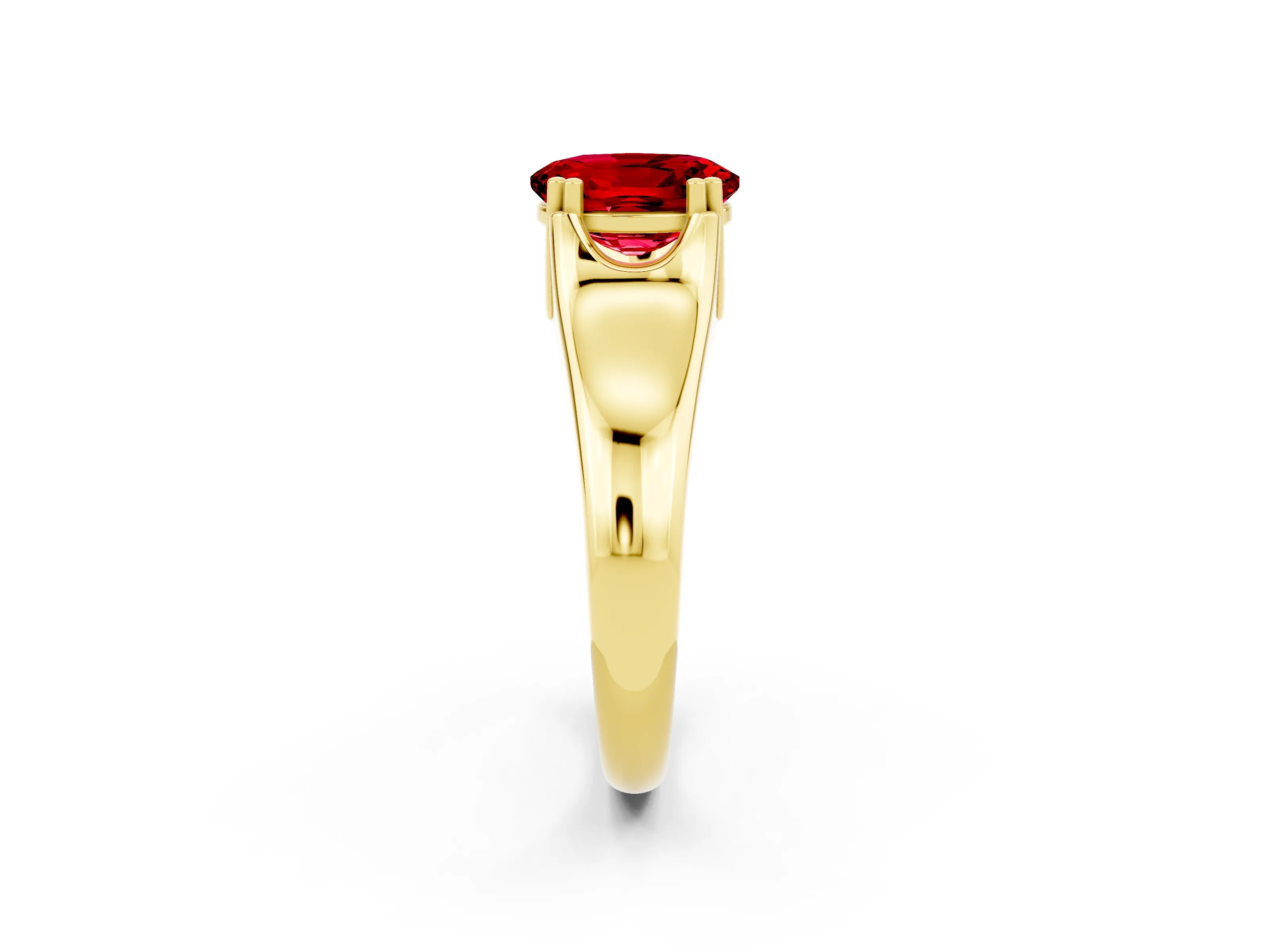 Yellow gold Oval Cut Ruby Solitaire Ring with Wide Band and Prong Setting_2