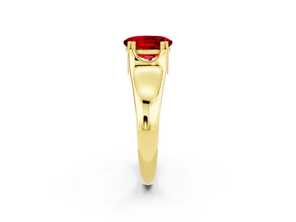 Yellow gold Oval Cut Ruby Solitaire Ring with Wide Band and Prong Setting