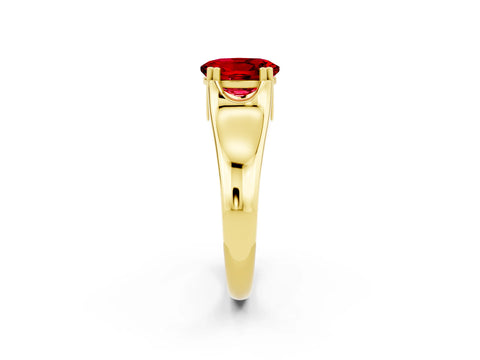 Yellow gold Oval Cut Ruby Solitaire Ring with Wide Band and Prong Setting_2