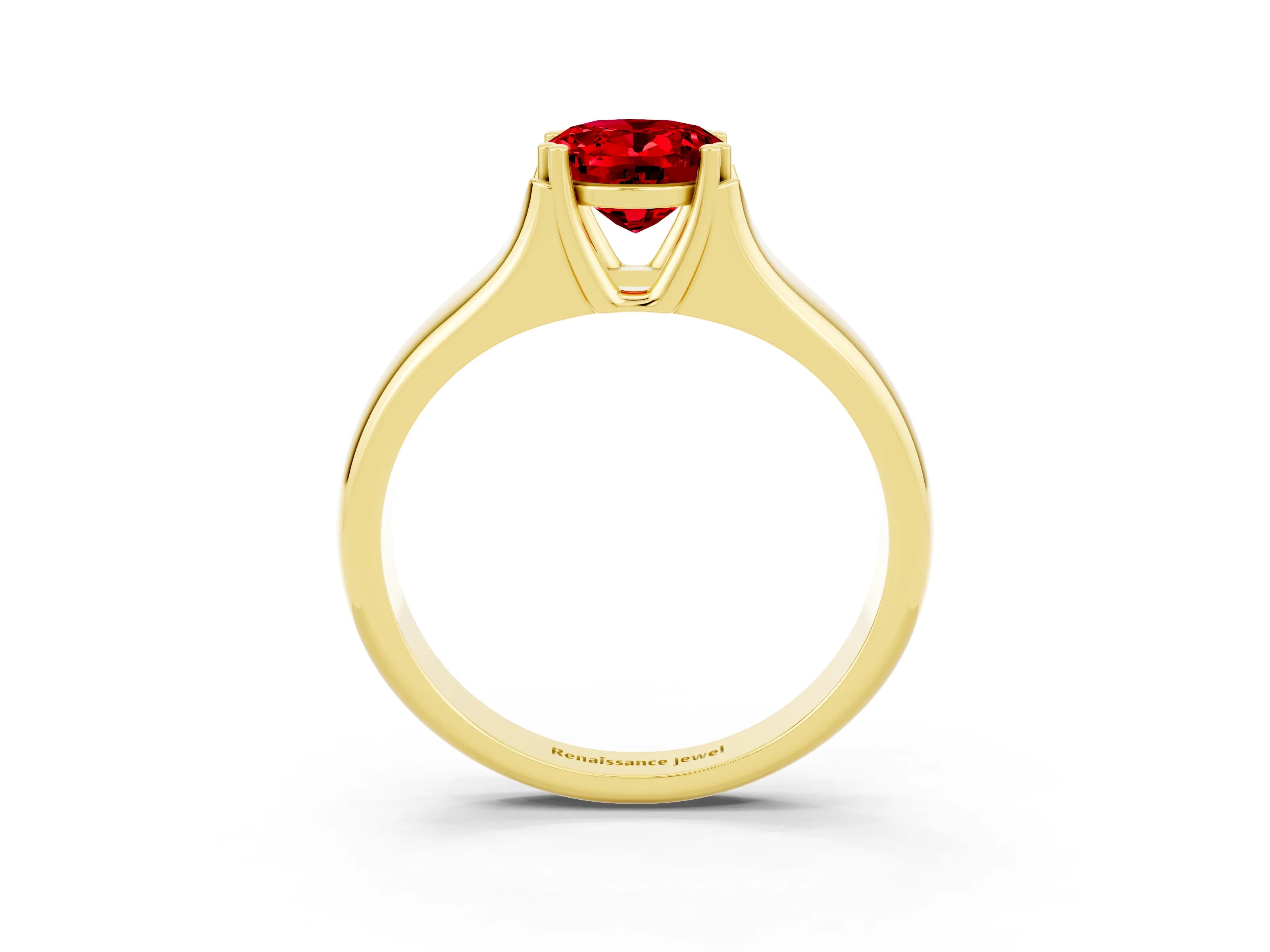 Yellow gold Oval Cut Ruby Solitaire Ring with Wide Band and Prong Setting_3