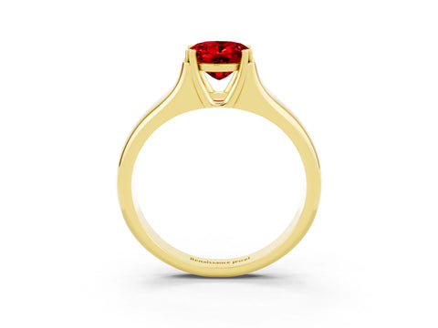 Yellow gold Oval Cut Ruby Solitaire Ring with Wide Band and Prong Setting_3