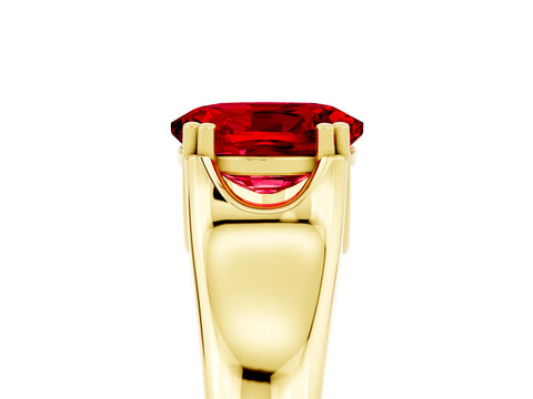 Yellow gold Oval Cut Ruby Solitaire Ring with Wide Band and Prong Setting_5
