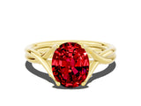 Yellow gold Oval Cut Ruby Solitaire Twist Band Prong Setting Ring_36