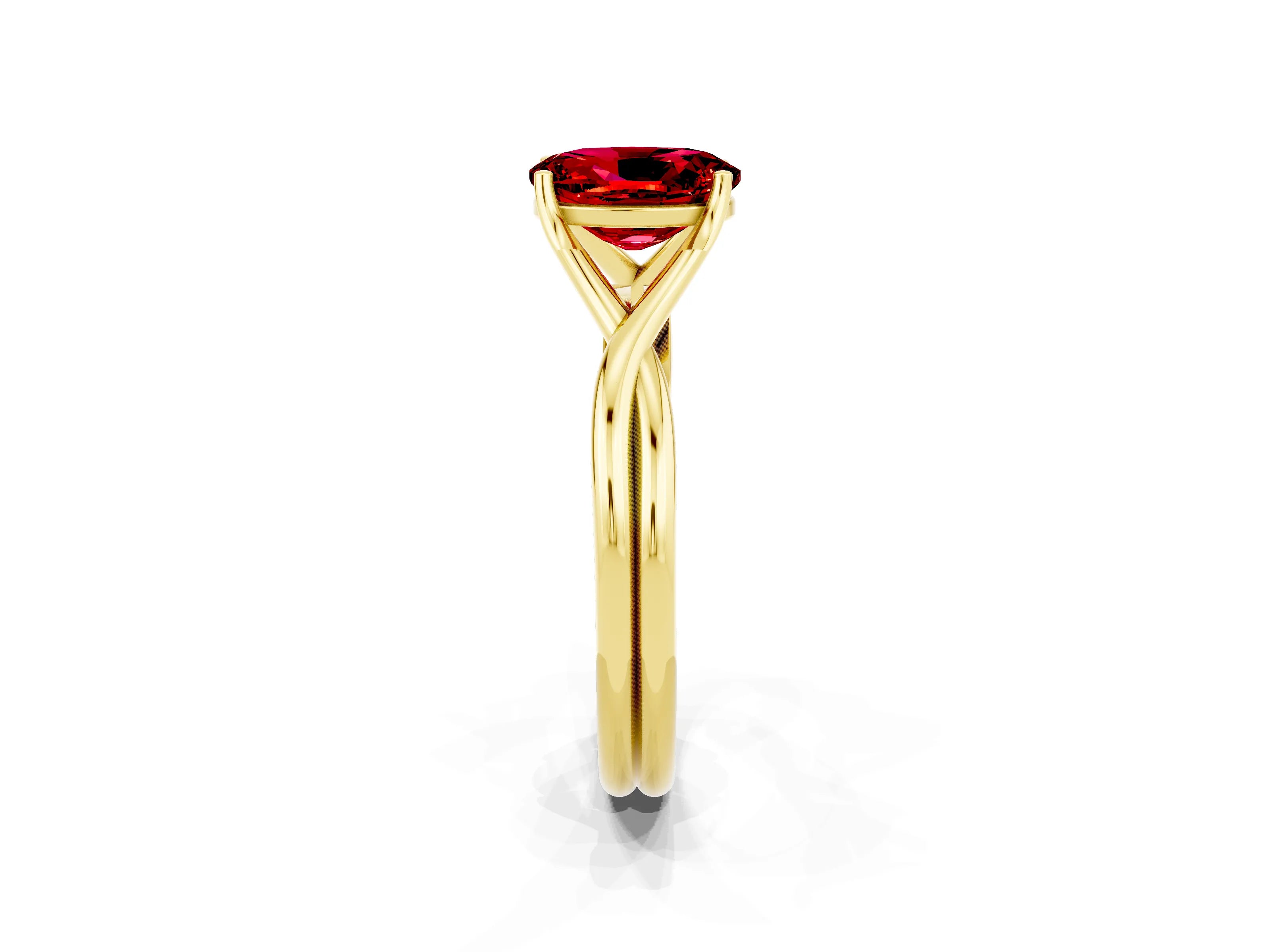 Yellow gold Oval Cut Ruby Solitaire Twist Band Prong Setting Ring_38