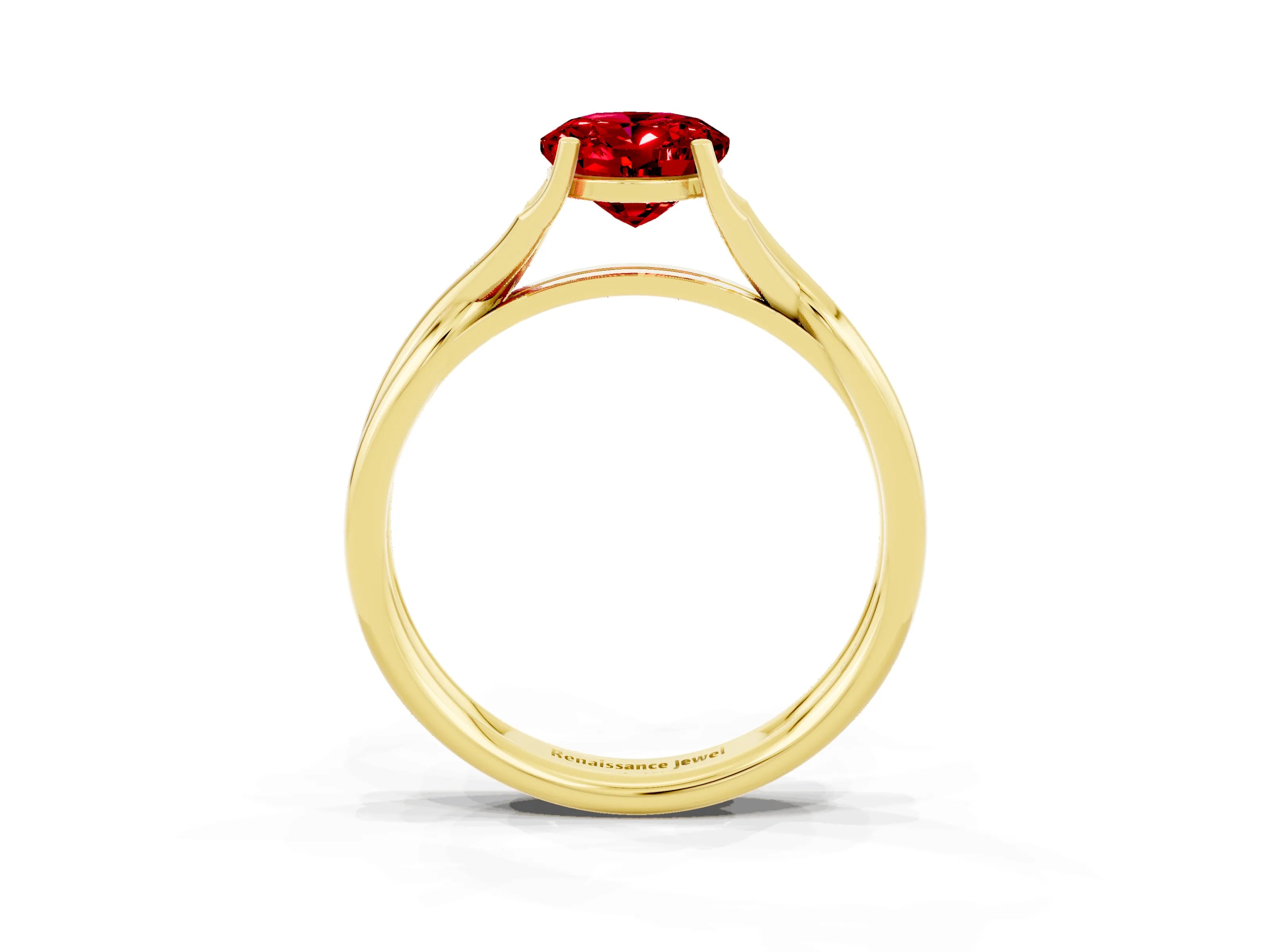 Yellow gold Oval Cut Ruby Solitaire Twist Band Prong Setting Ring_39