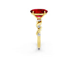 Yellow gold Oval Cut Ruby Solitaire Twisted Band with Round  Accents and Prong Setting_14