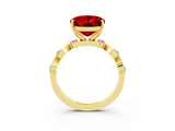 Yellow gold Oval Cut Ruby Solitaire Twisted Band with Round  Accents and Prong Setting_15