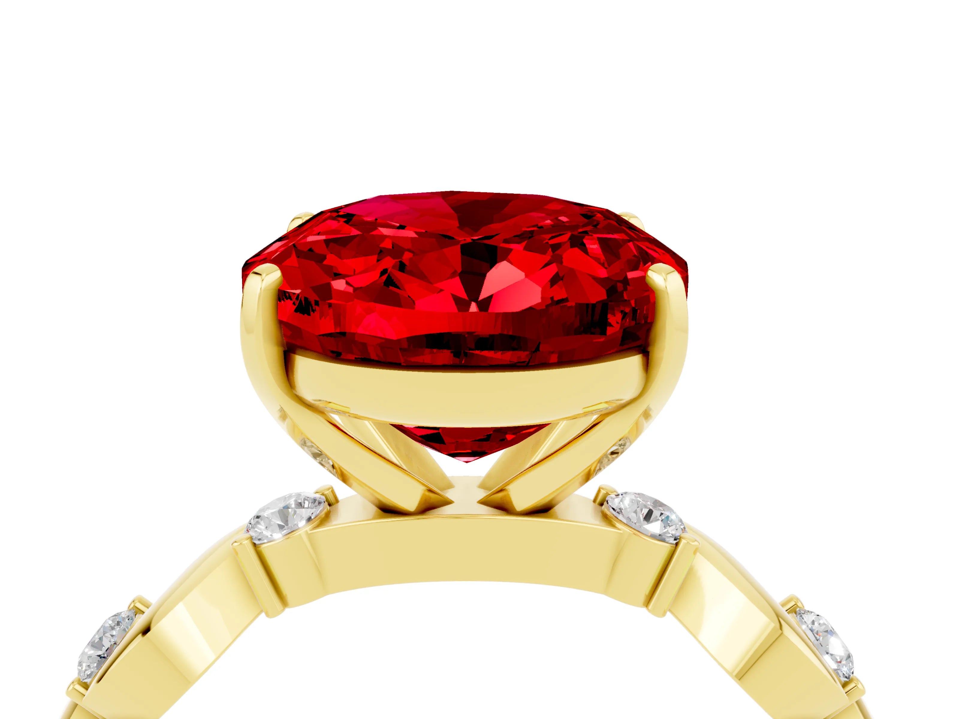 Yellow gold Oval Cut Ruby Solitaire Twisted Band with Round  Accents and Prong Setting_16