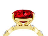 Yellow gold Oval Cut Ruby Solitaire Twisted Band with Round  Accents and Prong Setting_16