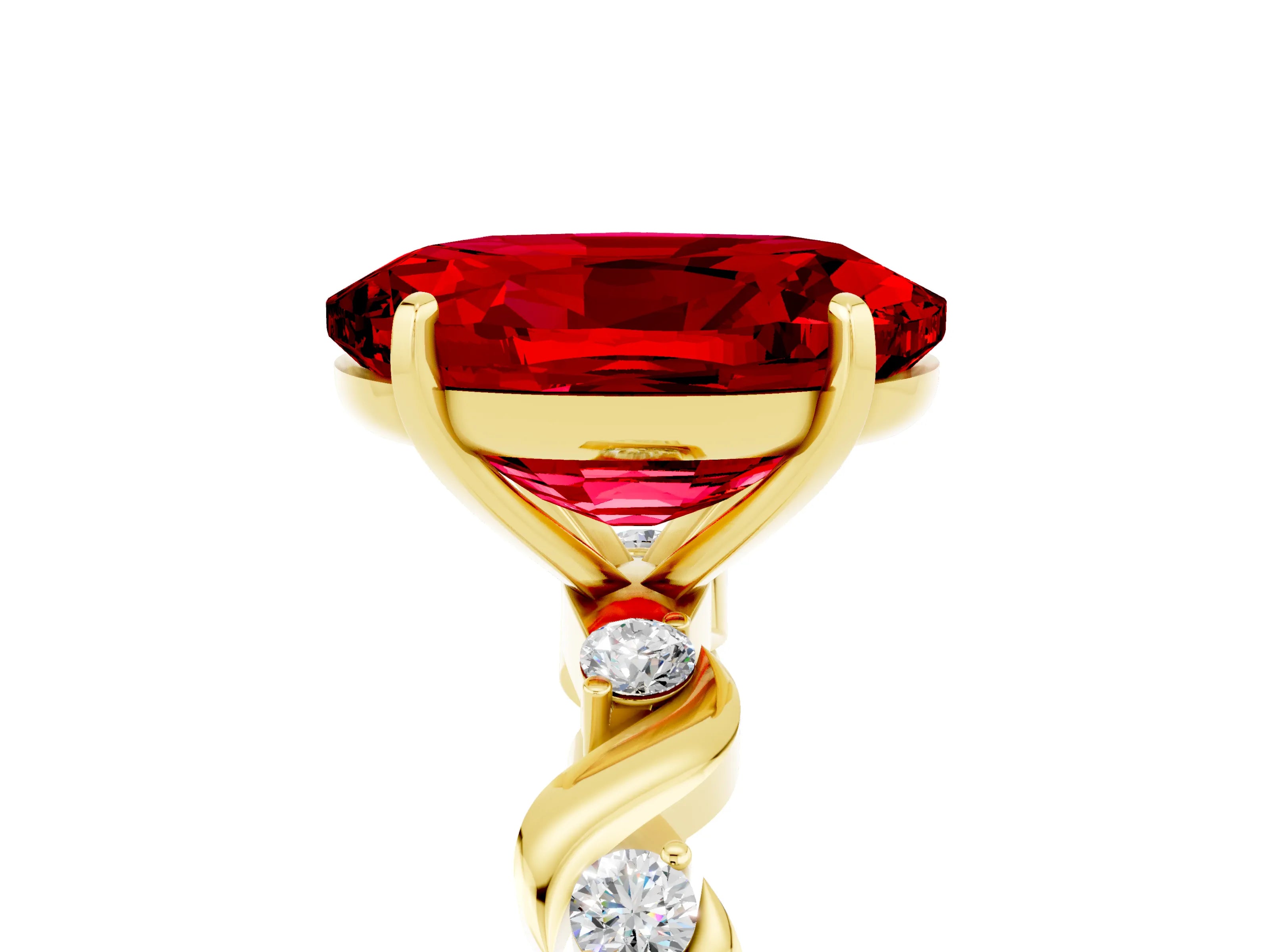 Yellow gold Oval Cut Ruby Solitaire Twisted Band with Round  Accents and Prong Setting_17