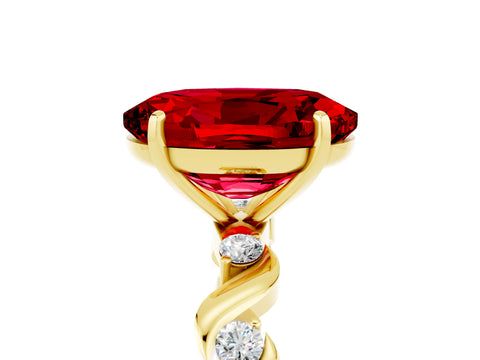 Yellow gold Oval Cut Ruby Solitaire Twisted Band with Round  Accents and Prong Setting_17