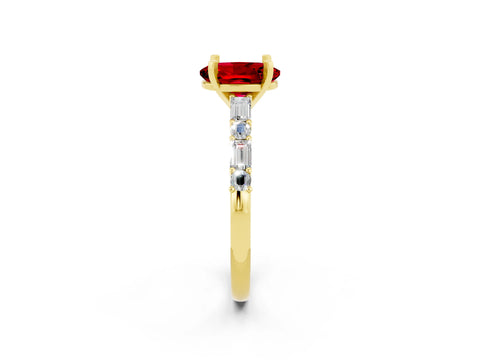 Yellow gold Oval Cut Ruby Solitaire with Side Baguettes and Channel Set Band_2