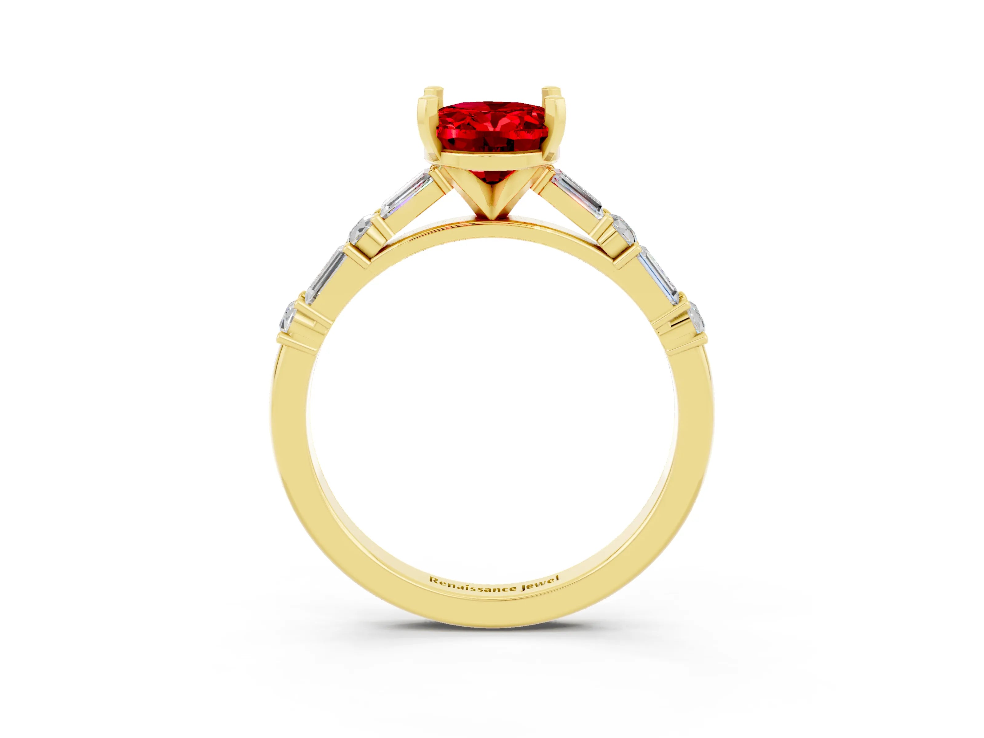 Yellow gold Oval Cut Ruby Solitaire with Side Baguettes and Channel Set Band_3