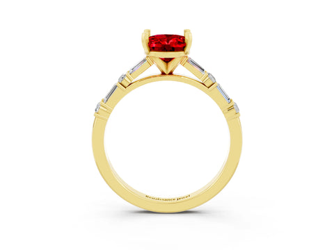 Yellow gold Oval Cut Ruby Solitaire with Side Baguettes and Channel Set Band_3