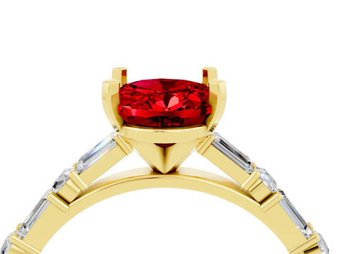 Yellow gold Oval Cut Ruby Solitaire with Side Baguettes and Channel Set Band_4