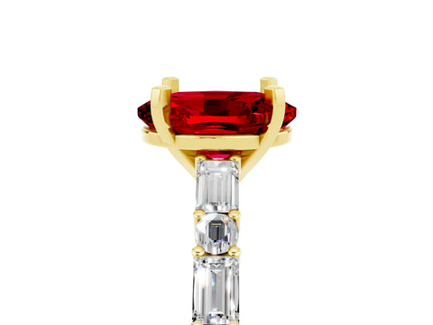 Yellow gold Oval Cut Ruby Solitaire with Side Baguettes and Channel Set Band_5