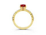Yellow gold Oval Cut Ruby Solitaire with Side Stones, Pave Band, Four-Prong Setting_27