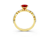 Yellow gold Oval Cut Ruby Solitaire with Side Stones on a Pavé Band and Four-Prong Setting_3