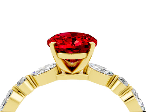 Yellow gold Oval Cut Ruby Solitaire with Side Stones on a Pavé Band and Four-Prong Setting_4