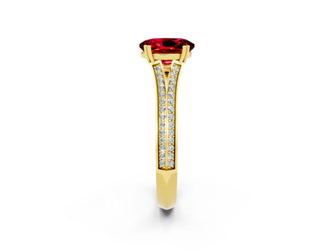 Yellow gold Oval Cut Ruby Split Shank Engagement Ring with Pavé Band_2