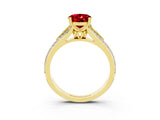 Yellow gold Oval Cut Ruby Split Shank Engagement Ring with Pavé Band_3