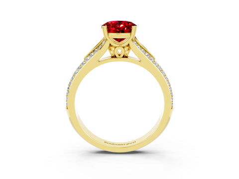 Yellow gold Oval Cut Ruby Split Shank Engagement Ring with Pavé Band_3