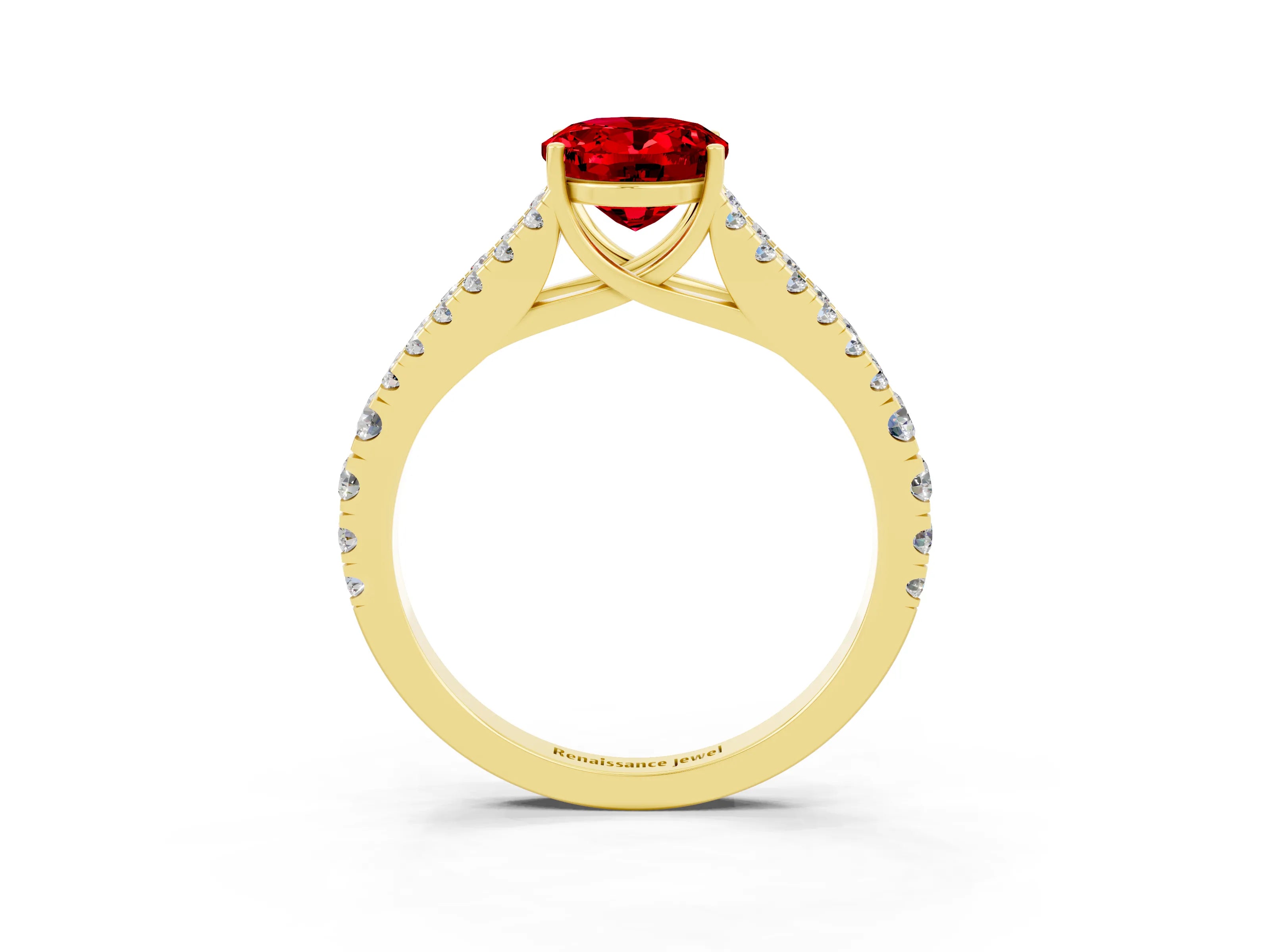 Yellow gold Oval Cut Ruby Split Shank Pavé Engagement Ring with Four-Prong Setting_15