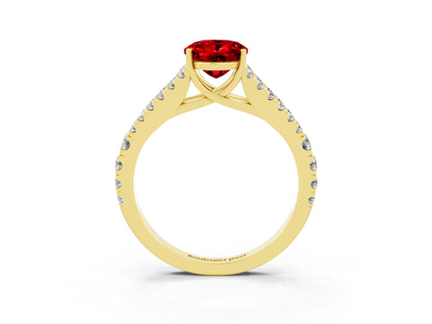 Yellow gold Oval Cut Ruby Split Shank Pavé Engagement Ring with Four-Prong Setting_15