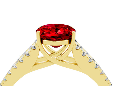 Yellow gold Oval Cut Ruby Split Shank Pavé Engagement Ring with Four-Prong Setting_16