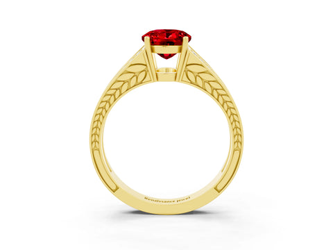 Yellow gold Oval Cut Ruby Split Shank Ring with Pavé Band and Four-Prong Setting_3