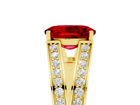 Yellow gold Oval Cut Ruby Split Shank Ring with Pavé Band and Four-Prong Setting_5