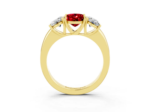 Yellow gold Oval Cut Ruby Three-Stone Ring with Four-Prong Setting and Classic Band_3