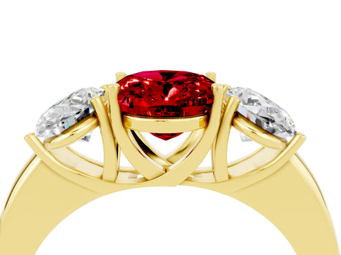 Yellow gold Oval Cut Ruby Three-Stone Ring with Four-Prong Setting and Classic Band_4