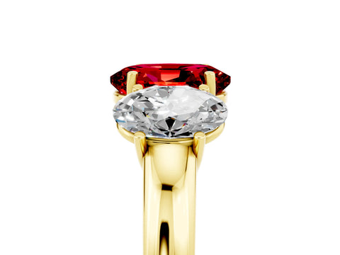 Yellow gold Oval Cut Ruby Three-Stone Ring with Four-Prong Setting and Classic Band_5