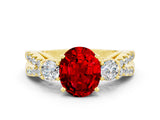 Yellow gold Oval Cut Ruby Three-Stone Ring with Pavé Split Shank and Four-Prong Setting_24