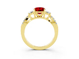 Yellow gold Oval Cut Ruby Three-Stone Ring with Pavé Split Shank and Four-Prong Setting_27