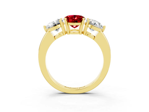 Yellow gold Oval Cut Ruby Three-Stone Ring with Prong Setting and Classic Band_3