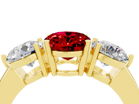 Yellow gold Oval Cut Ruby Three-Stone Ring with Prong Setting and Classic Band_4