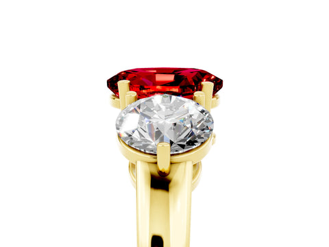 Yellow gold Oval Cut Ruby Three-Stone Ring with Prong Setting and Classic Band_5