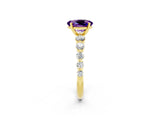 Yellow gold Oval Cut Solitaire Amethyst Ring with Pave Band and Four-Prong Setting_2