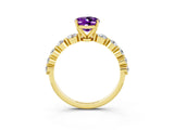Yellow gold Oval Cut Solitaire Amethyst Ring with Pave Band and Four-Prong Setting_3