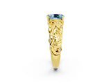 Yellow gold Oval Cut Solitaire Aquamarine Leaf-Inspired Vine Band Ring with Prong Setting_2