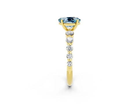 Yellow gold Oval Cut Solitaire Aquamarine Ring with Pave Band and Four-Prong Setting_2