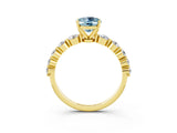 Yellow gold Oval Cut Solitaire Aquamarine Ring with Pave Band and Four-Prong Setting_3