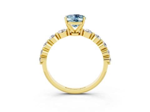 Yellow gold Oval Cut Solitaire Aquamarine Ring with Pave Band and Four-Prong Setting_3