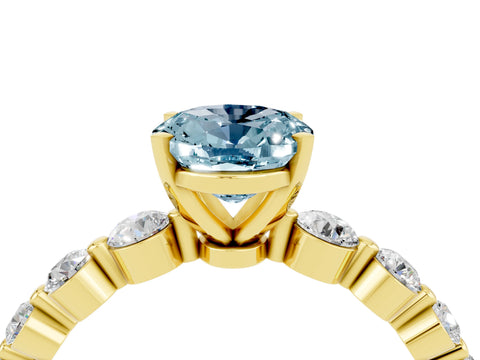 Yellow gold Oval Cut Solitaire Aquamarine Ring with Pave Band and Four-Prong Setting_4