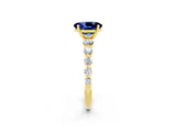 Yellow gold Oval Cut Solitaire Blue Sapphire Ring with Pave Band and Four-Prong Setting_2
