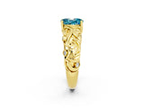 Yellow gold Oval Cut Solitaire Blue Topaz Leaf-Inspired Vine Band Ring with Prong Setting_2
